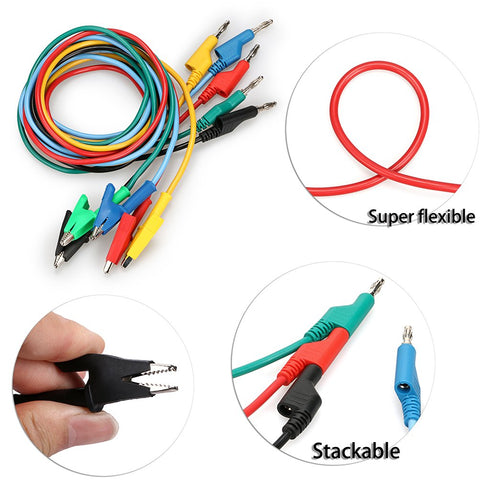 Sumnacon Multimeter Banana Plug to Crocodile Alligator Clip Test Probe, 5PCS 4mm Stackable Colorful Silicone Banana Plug to Alligator Clip Test Pr...