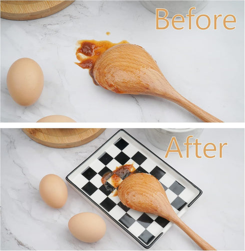 Spoon Rest,Ceramic Spoon Rest for Kitchen Counter Dishwasher Safe Marble Decor Spoon Holder for Kitchen (Large, Black&White, 1)...
