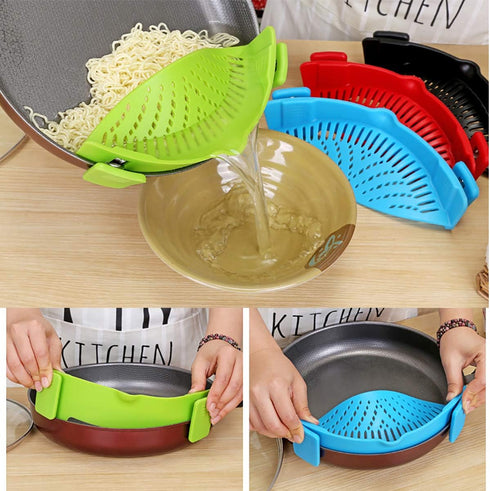 Snap Strainer, Clip on Strainer for Pots Pans, Hands-free Clip-on Heat Resistant Silicone Colander Pour Spout for Pasta Vegetable Noodles, Colande...