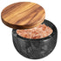 Salt Box Salt cellar with spoon Black Marble Base Natural Acacia Top Decorative Boxes Spice Seasonings Keeper Salt Container Elegant Design Salt C...