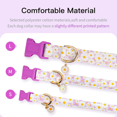 Dog Collars with Buckle Adjustable for Cute Girl Female Boy Dogs,Special Soft and Fancy Dog Pet Collar with Flower Design for Small Medium Large D...