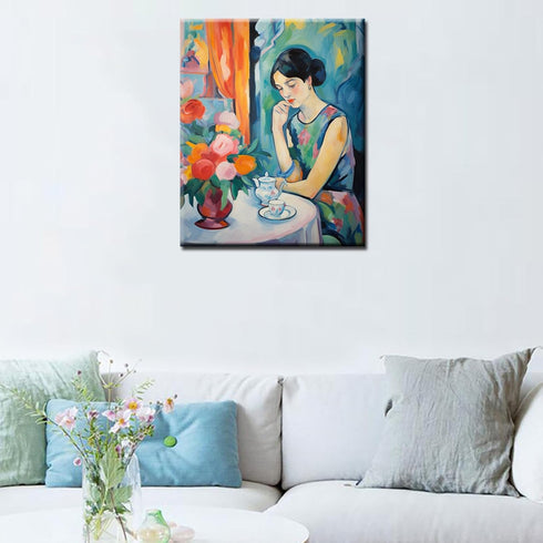 Fashion Elegant Women DIY Number Painting Tropical House Plant Oil Paint by Numbers for Adults Beginners without Frame Graffitic Oil Painting on C...