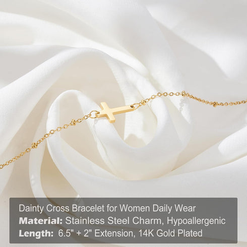 Tarsus Gold Cross Bracelet for Women, Christian Gifts for Women, Religious Gifts Adjustable Stainless Steel Dainty Bracelet, Easter, Mother's Day,...