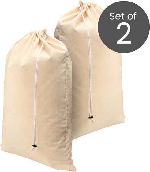 Cotton Clinic 2 Pack Set Cotton Laundry Bags for Delicates, Laundry Bags Canvas Extra Large 24"x36", Multi Purpose Bags, Heavy Duty Natural Drawst...