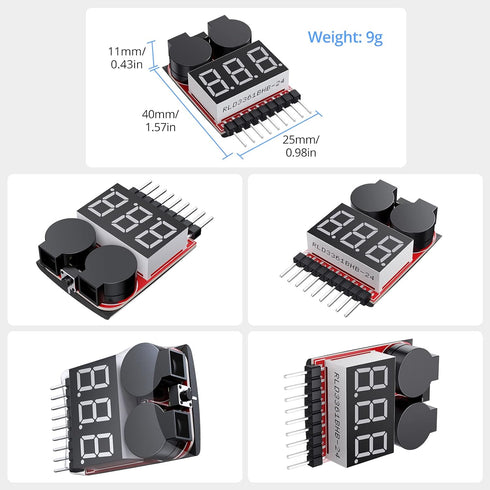 CAMWAY 5PCS 2in1 1-8s Lipo Battery Voltage Tester,RC Low Voltage Buzzer Alarm,Battery Monitor Checker Tester for 1-8s Lipo/Li-ion/LiMn/Li-Fe...