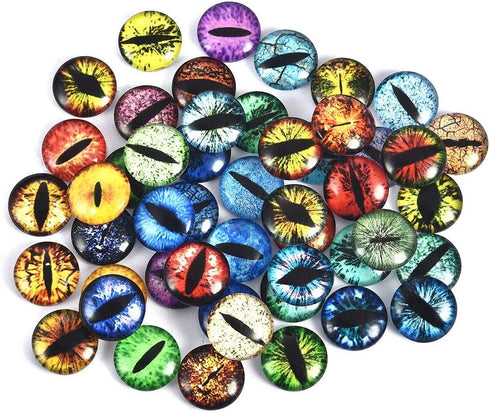 DROLE 100Pcs 12mm Assorted Eye Covered Cabochons Flatback Cabs Animal Doll Evil Eye Cabochon for DIY Crafts Jewelry Making...