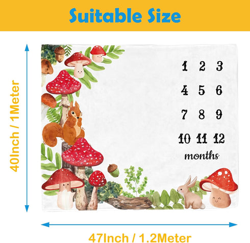 Mushroom Baby Stuff, Woodland Squirrels Baby Monthly Milestone Blanket for Newborn Photo Taken - Baby Age Blanket with 2 Frame...