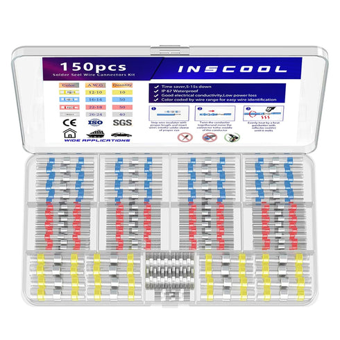 150pcs Seal Wire Connectors, Heat Shrink Self Solder Connectors, Waterproof Butt Splice Wire Terminals Best for Repair and Electrical Maintenance,...