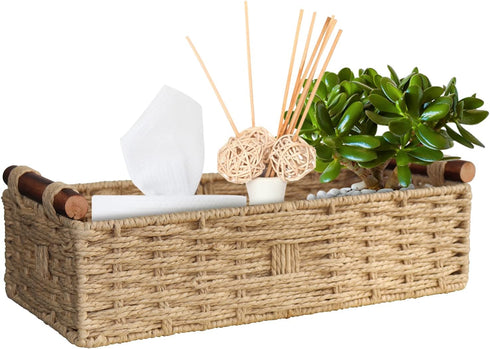 Round Paper Rope Storage Basket with Handle, Beige, 14.5in x 6.6in x 3.74in...