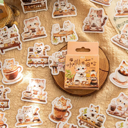 46 Pcs Small Coffee Cat Stickers for Scrapbooking Diary Laptop Junk Journal Notebook Kids Envelope Card Making Diary Planner Craft DIY Craft Decor...