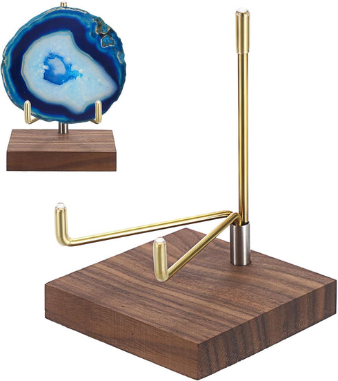 Hipiwe Adjustable Metal Arms Display Stand Easel with Wooden Base - Rocks Crystal Display Easel Holder for Mineral Agate, Gemstones, Fossils, Cora...