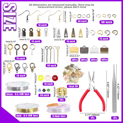 Swpeet 1617Pcs Jewelry Making Supplies Kit with Jewelry Making Tools, 40 Styles Jewelry Findings, 6 Colors Jewelry Bead and Charms, with Jewelry P...