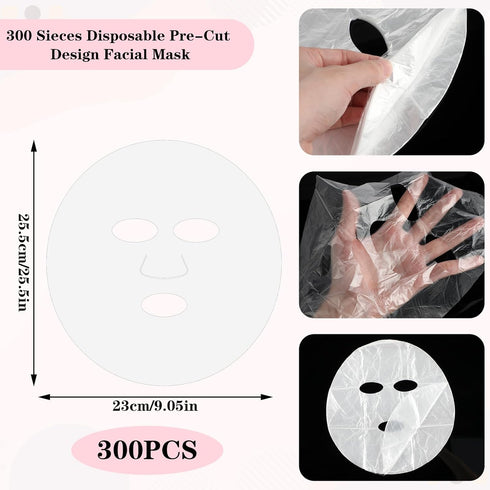 300 Sheets Facial Plastic Mask Disposable Facial Sheet Mask Transparent Face Mask Sheets for Skin Care DIY Spa Mask Moisture Retention...