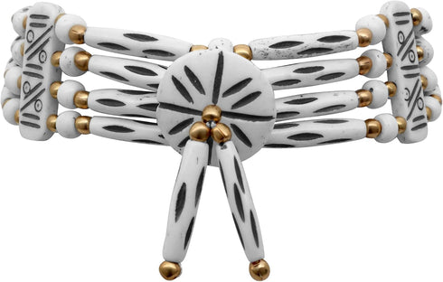 American Indian Style Bone Choker Necklace, 4 Row White Speckled Traditional Hairpipe Beads, Unisex Adjustable...