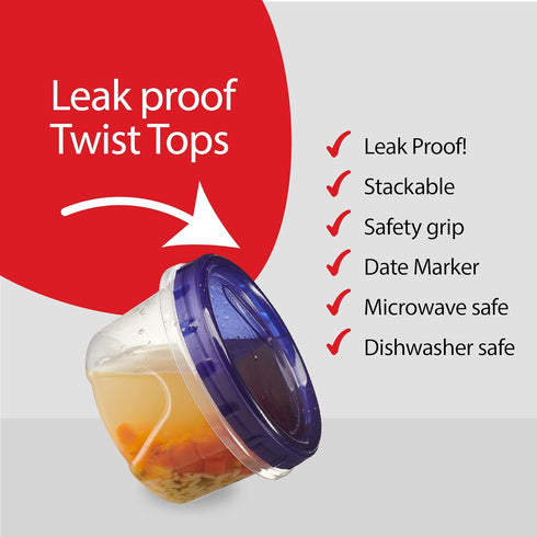 PLASTICPRO 6 Pack Twist Cap Food Storage Containers with Blue Screw on Lid- 16 oz Reusable Meal Prep Containers - Freezer and Microwave Safe Blue ...