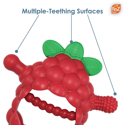 RaZbaby RaZberry Grip Silicone Teether Toy for 3M+ | Drop Resistant Hand Held Teether for Babies and Infants - Designed by Nature with Our Patente...