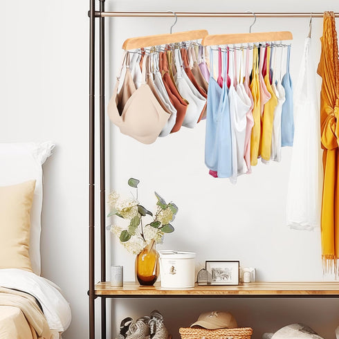 Tank Top Hanger with Premium Wood, 20 Large Capacity, Space Saving,360 Degree Rotating, Foldable Metal Hooks, Tank Tops...