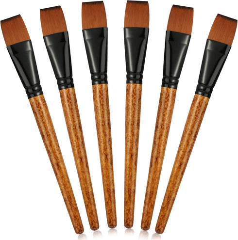 6 Pcs Flat Paint Brushes 1 Inch Watercolor Acrylic Paint Brush Synthetic Nylon Craft Artist Brushes for Painting Oil Fine Crafts Face Body Art Pai...