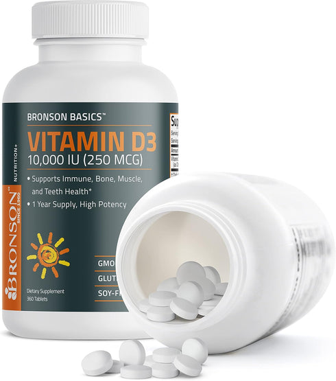 Bronson Vitamin D3 10,000 IU (250 MCG) 1 Year Supply for Healthy Muscle Function and Immune Support, Non-GMO, 360 Tablets...