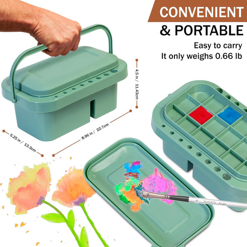 DUGATO Paint Brush Cleaner Washer, Multifunction Painting Brush Basin Holder and Organizer with Tray Palette Lid & 2 Art Sponges for Acrylic, Wate...