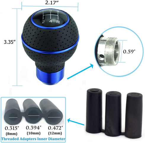 5 Speed Gear Stick Shifter Handle, Leather Covered Aluminum MT Car Shift Knob Fit Most Manual Transmissions, Blue...