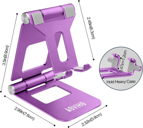 Adjustable Cell Phone Stand Desktop Phone Holder,Aluminum Portable Phone Stand for iPhone 14 13 12 11 8 7 6 Pro X XR XS Max Mini Huawei (Purple).....