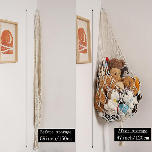 Upgrade Stuffed Aanimal Storage Organizers Toy Hammock Corner Hanging Net Stuffy Aniaml Hammock Macrame Toy Display Plush Toy Holder Wall-Mounted,...