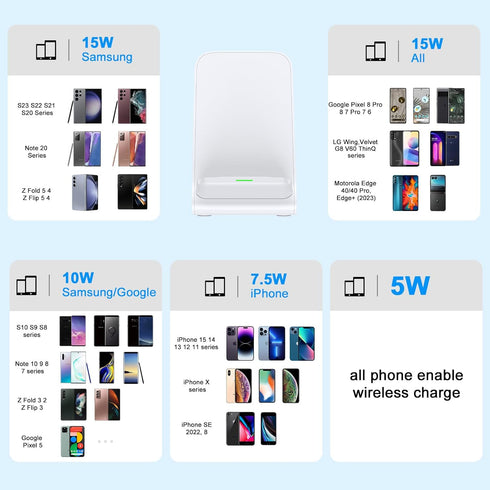 Wireless Charger Station 15W Fast Wireless Phone Charging Dock Pad Holder Stand for iPhone 15 Pro Max,15 Pro,15 Plus,15,Google Pixel 8a 8 7,Samsun...