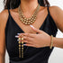 4-5PCS Gold Silver Beaded Necklace Exaggerated Long Dangle Earrings Bracelet Rings Jewelry Set for Women,Chunky Teardrop Ball Stackable Choker Nec...