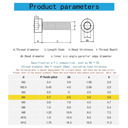 M4-0.7 x 40mm Stainless Steel 201,GB/T 70,Metric Socket Head Cap Bolts Screws, Allen Socket Drive,Hex Socket Cap Screw,Machine Full Thread for Bik...