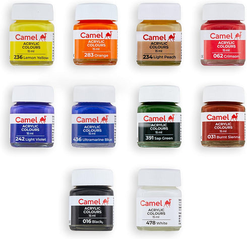 Camlin Kokuyo Fabrica Acrylic Ultra Color - 15ml Each, 10 Shades...