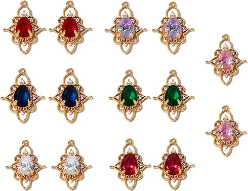 14 pcs Gold Plated Crystal Glass Charms Pendants Alloy Zirconia Enamel Pendants KC Alloy Charms Pendants for Necklace Bracelet Earring Jewelry Mak...