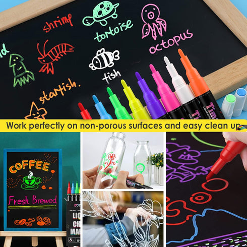 Extra Fine Tip Chalk Markers (8 Pack 1mm Point), Liquid Chalk Pens - Dry Erase Marker Pens for Blackboard, Chalkboards, Windows, Glass, Bistro, Ca...