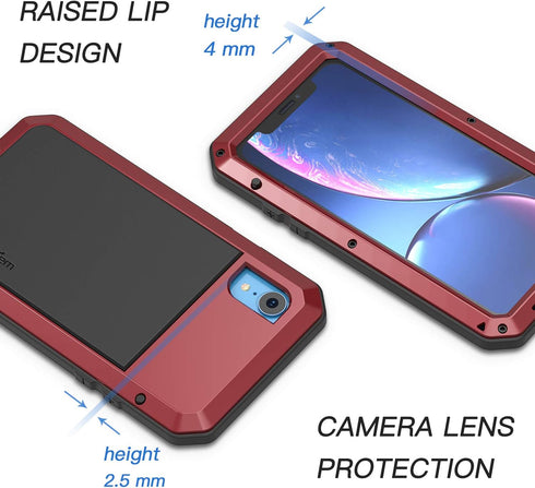 Lanhiem iPhone XR Metal Case, Heavy Duty Shockproof Case with Built-in Glass Screen Protector, Rugged Full Body Protective Cover for iPhone XR, Re...
