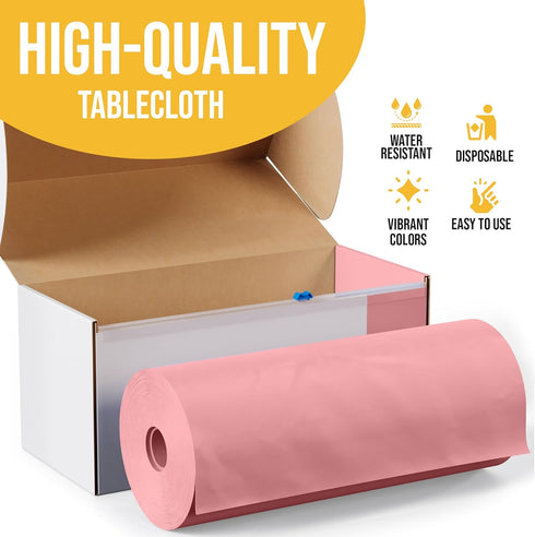 Exquisite Party Solids 54 Inch X 100 Feet Pink Plastic Table Cover Roll in A Cut - to - Size Box with Convenient Slide Cutter. Cuts Up to 12 Recta...