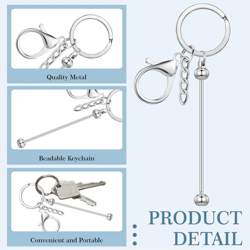 12 Pcs Beadable Keychains Bars Bulk for Keychain Making Blank Beaded Metal Keychain for Craft Keychain DIY Gift(Silver)...