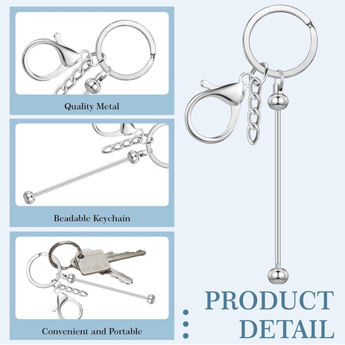 6 Pcs Beadable Keychain Bars Blanks Bead Keychain Metal Beaded Keychain for Pendant DIY Crafts Jewelry Making Gift (Silver)...