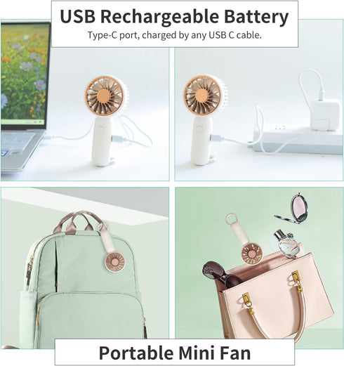 Mini Portable Handheld Fan,Personal Small Fan with hook,3 Speeds Adjustable Powerful USB Rechargeable, Handheld,Desk for Travel,Office,Room,Outdoo...