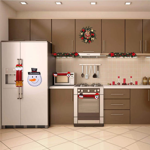 Acronde 4PCS Christmas Refrigerator Door Handle Covers Set and 1PCS Snowman Fridge Decal, Oven Microwave Dishwasher Door Handle Protector for Christmas Kitchen Decoration