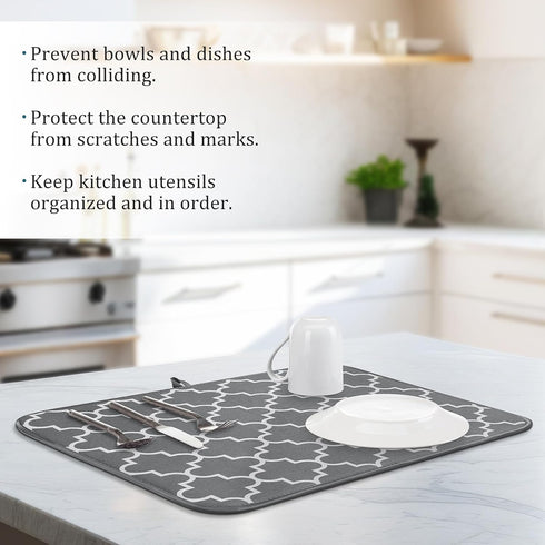 Dish Drying Mat, 2 Pack Super Absorbent Microfiber Dish Drying Mats for Kitchen Counter, Dish Drying Pad for Dishes, Pots and Pans, Sinks, Drainin...