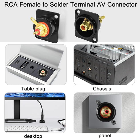 QIANRENON Gold Plated RCA Panel Mount Adapter RCA Female to Solder Terminal AV Connector, D-Panel/XLR Panel Mount, for S/PDIF TV Audio Video Phono...