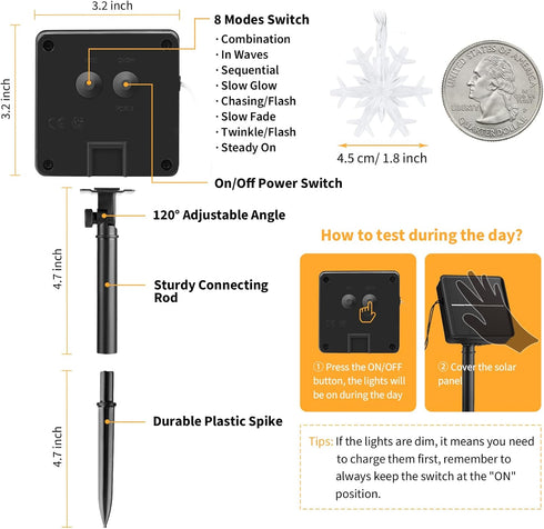 Solar Christmas Snowflake String Lights 100 LED 39 FT Outdoor Waterproof Fairy Lights with 8 Lighting Modes for Wedding, Party, Tree, Room, Garden...