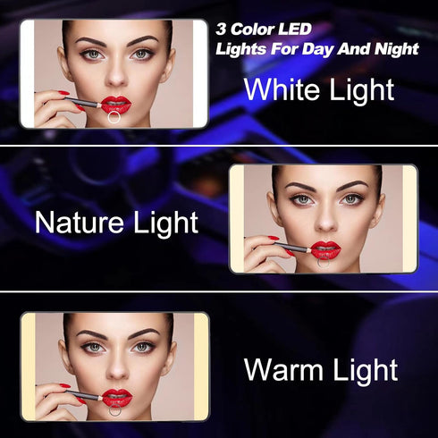 Car Visor Vanity Mirror, USB Rechargeable Visor Mirror with 3 Light Modes, Dimmable on Rear View Lighted Cosmetic Mirror for Car with Touch Screen...