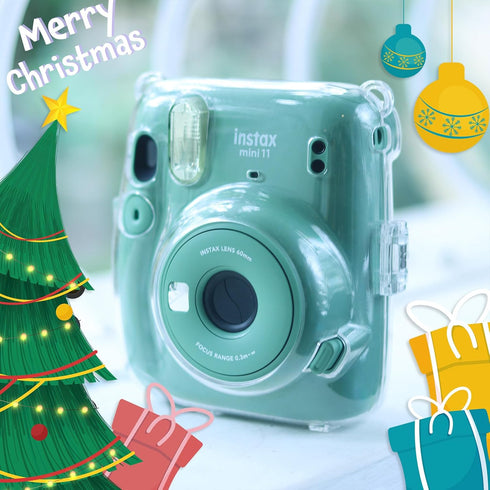 CAIYOULE Protective Camera Case for Fujifilm Instax Mini 11 Film Camera Clear Case with Upgraded Film Pocket Pouch for Storing Photos and Adjustab...