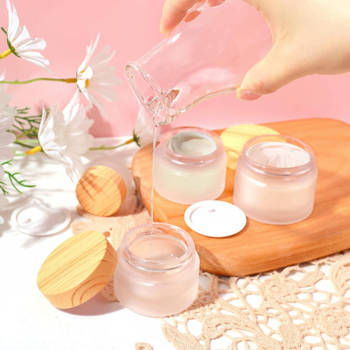 50 Gram/ml Glass Cosmetic Containers with lids?Round Frosted Cosmetic Jars with Leakproof lids,Small Empty Glass Sample Jars for Makeup Lip Scrub ...