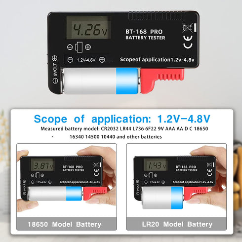 3PCS Digital LCD Battery Tester Checker Universal Battery Tester Monitor for AA AAA 1.5V 3.7V 1.2~4.8V 9V Batteries,Household Battery Life Level T...
