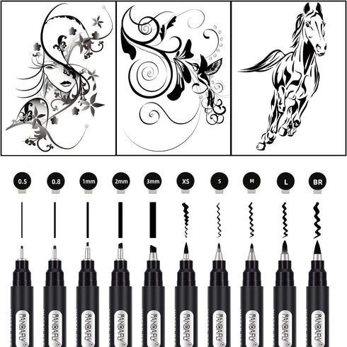 PANDAFLY Calligraphy Pens, 10 Size Calligraphy Pens for Writing, Hand Lettering, Art Drawing, Sketching, Scrapbooking, Journaling, Calligraphy Bru...