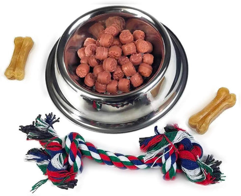 Silver Bowl with Simulated Pet Food, Colorful Chew Toy for Lifelike Stuffed Interactive Pet, Dog Bones for Breathing Pets...