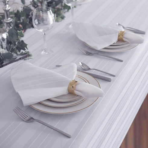 Newbridge White Denley Stripe Set of 4 Fabric Napkins, 100% Polyester, No Iron Soil Resistant Dining Room, Heavy Weight Party Napkin...