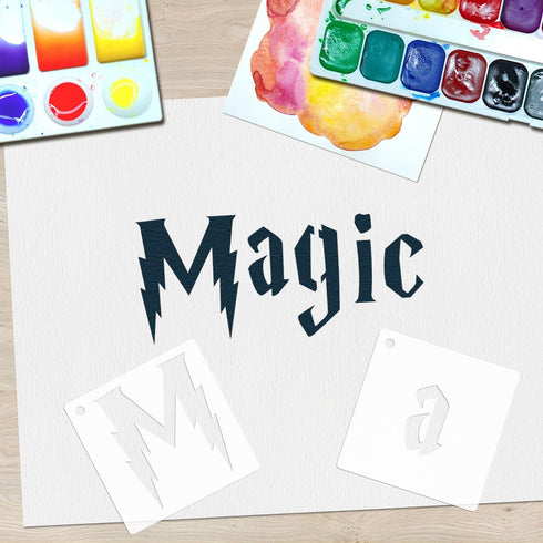 3 Inch Gothic Letter Stencils for Painting, 66 Pcs Reusable Old English Stencils, Calligraphy Letter Number Symbol Drawing Template Kit for Journa...